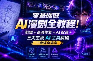 零基础做AI漫剧全教程！剪辑+高清修复+AI配音+三大主流AI工具实操，一套课全搞定-湘创网