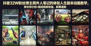 抖音32W粉丝博主局外人笔记的体验人生副本动画教学,拿伙伴计划+精选独家收益,新赛道新涨粉快【录制版】-湘创网