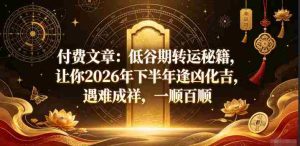 付费文章:低谷期转运秘籍,让你2026年下半年逢凶化吉,遇难成祥,一顺百顺-湘创网