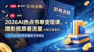 (18727期)2026AI热点书单变现课,蹭影视原著流量,AI做文案素材,三平台同步带货赚图书高佣金-湘创网