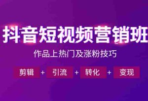 抖音短视频运营班，一门课学会作品上热门及涨粉技巧，引流转化剪辑变现（2026年5月）-湘创网