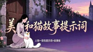 (18909期)美女和猫故事提示词,人物一致性提示词+故事板-湘创网