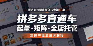 拼多多打爆班原创技术第60期,拼多多直通车,起量・矩阵・全店托管,高投产爆单增收教程-湘创网