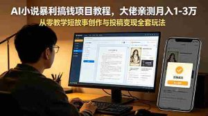 (18913期)AI小说暴利搞钱项目教程-更新,大佬亲测月入1-3万,从零教学短故事创作与投稿变现全套玩法-湘创网
