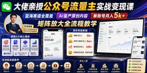 大佬亲授公众号流量主实战变现课,蓝海赛道全覆盖,AI量产原创内容,单账号月入5k+矩阵放大全流程教学-湘创网