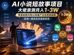 AI小说短故事项目,大佬亲测月入1-3W,零基础教你用AI批量产出优质短故事,实现一稿多吃多渠道变现-湘创网