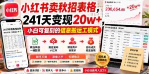小红书卖秋招表格,241天变现20w+,小白可复刻的信息搬运工模式-湘创网